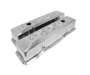 Ventildeckel Chevy V8 SBC Aluminium Schräg Hoch Flammen Hot Rod