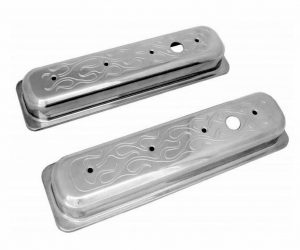 Ventildeckel Chevy Centerbolt Alu Flammen Chevrolet GM SB