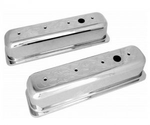 Ventildeckel SB Center Bolt Alu Hoch Flammen Chevrolet Chevy GM