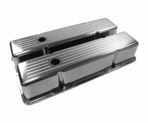 Chevy V8 Ventildeckel SB Alu Streifen hoch Chevrolet GM GMC C.O.P.