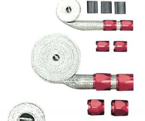 R6676 Motorschlauch Set mit roten Kappen universal Edelstahlgeflecht