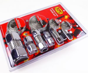 Motor Schlauch Set Edelstahlgeflecht Chrom universal R6678